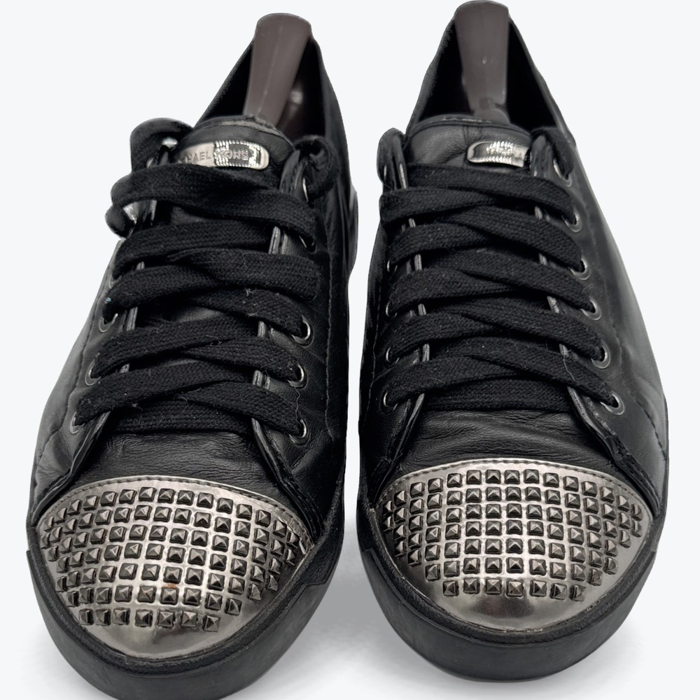 MICHAEL KORS Studded‎ Cap Toe Sneakers Black Leather Womens Size 8.5